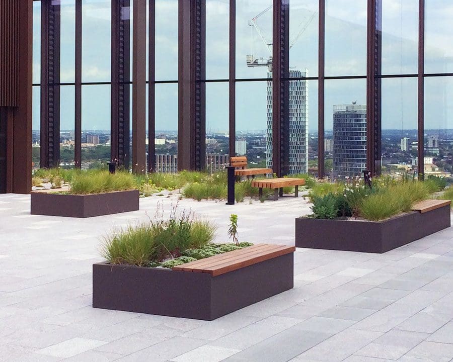 planters on paving at westfield m7 roof terrace
