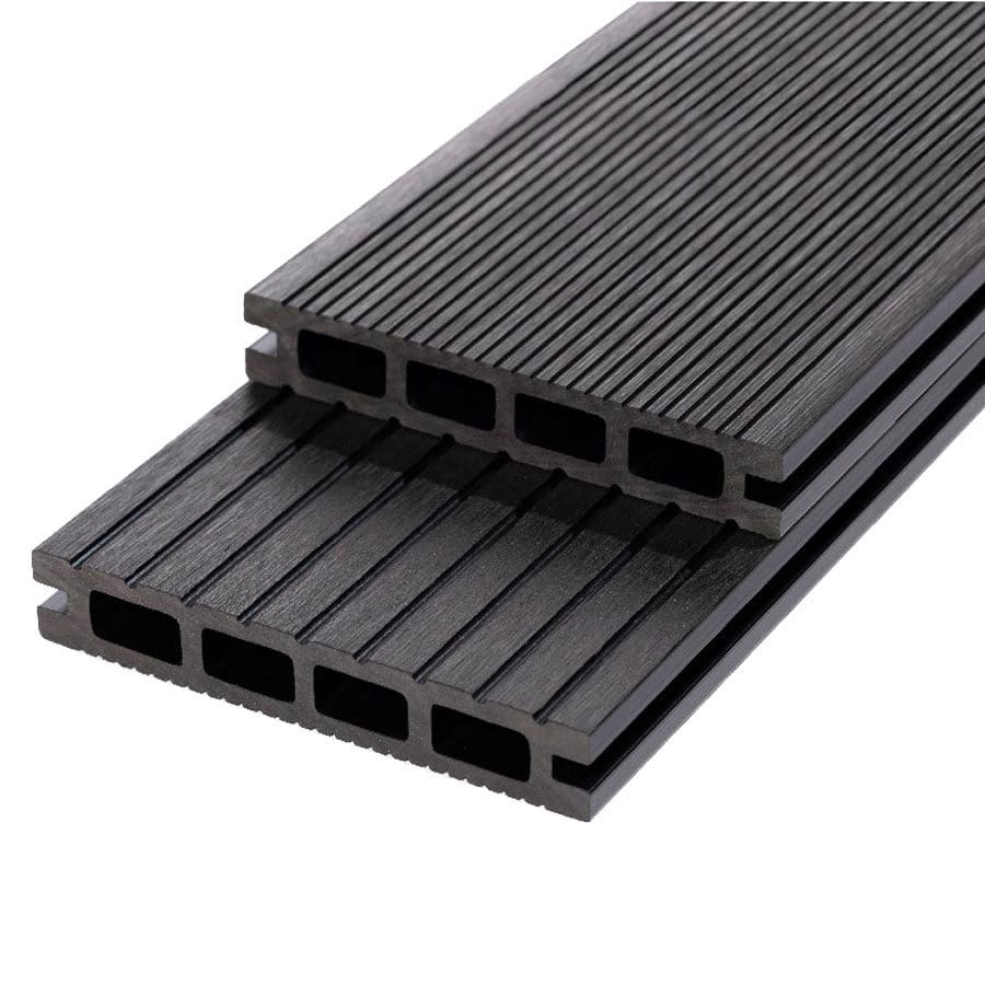 Charcoal wood-plastic composite decking board with thin grooves and thick grooves