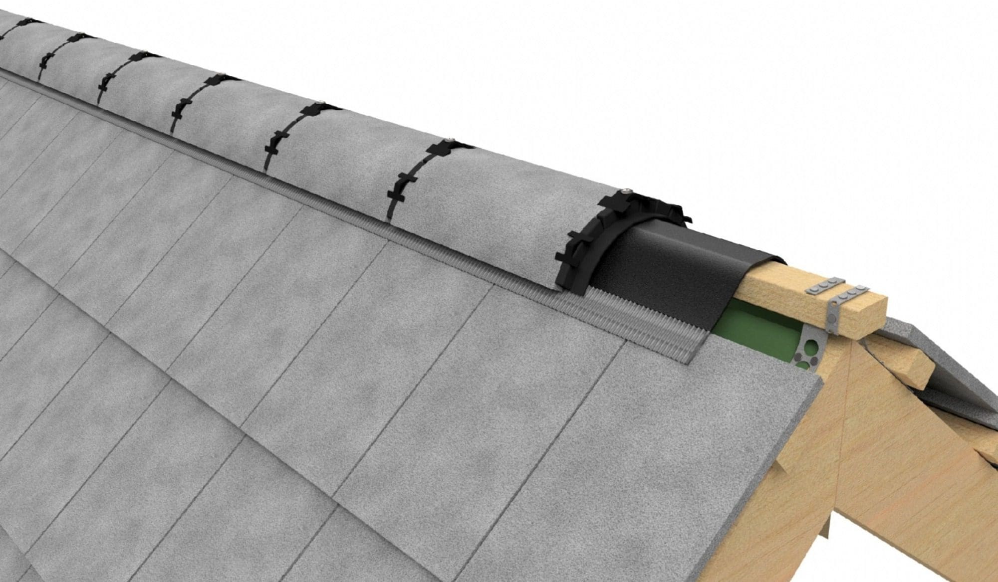 RynoRidge Anthracite on roof with grey roof tiles